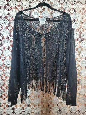 Black Lace Fringe Open-Front Shrug